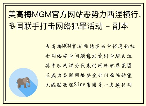 美高梅MGM官方网站恶势力西涅横行，多国联手打击网络犯罪活动 - 副本